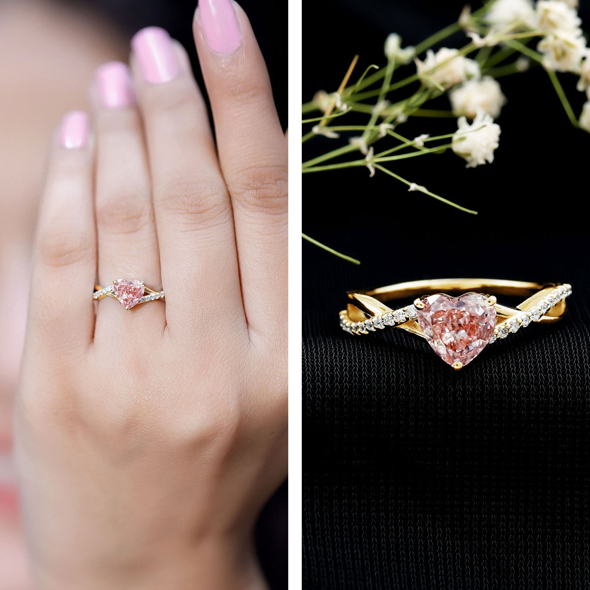 IGI Certified 1 CT Heart Shaped Lab Grown Pink Diamond Infinity Engagement Ring