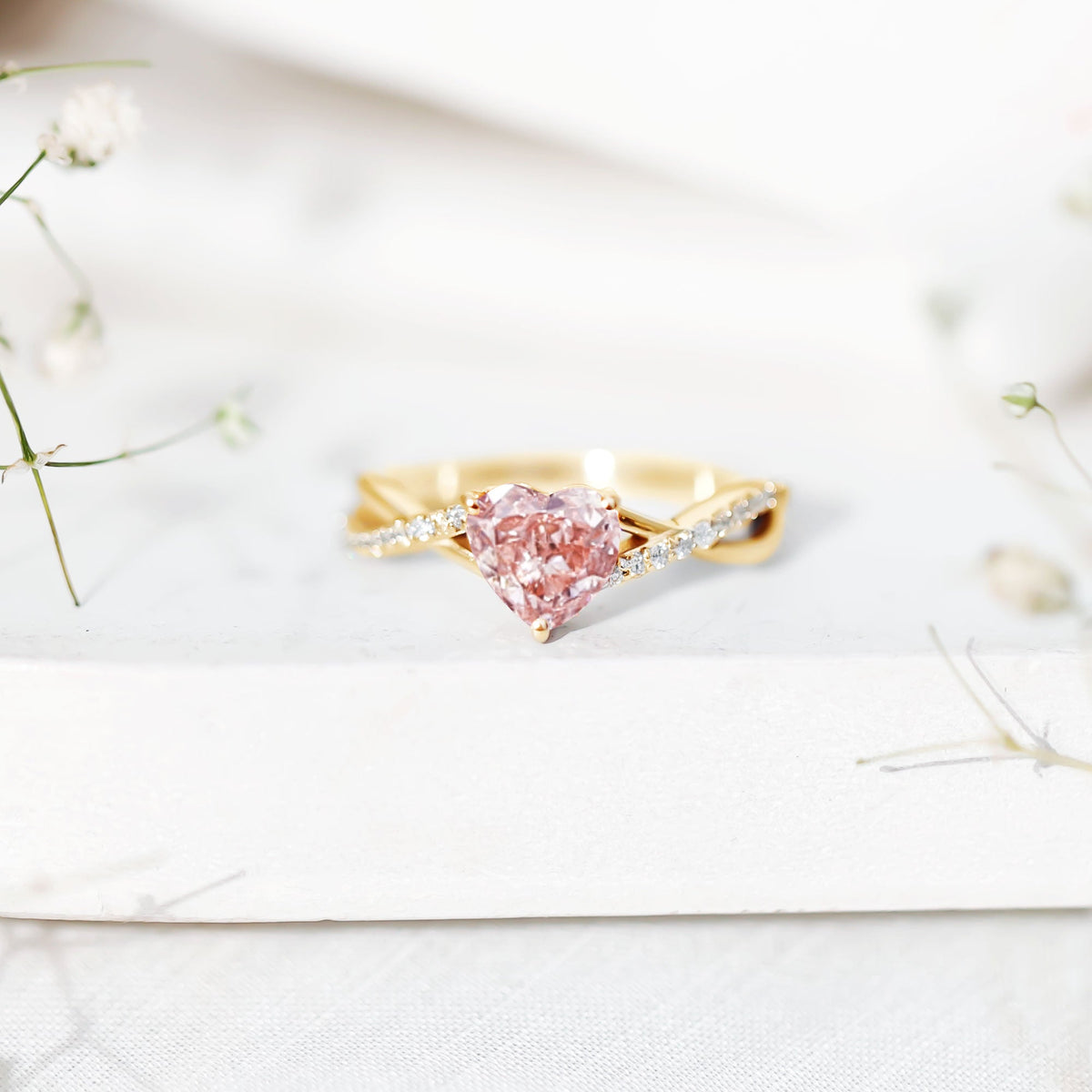IGI Certified 1 CT Heart Shaped Lab Grown Pink Diamond Infinity Engagement Ring