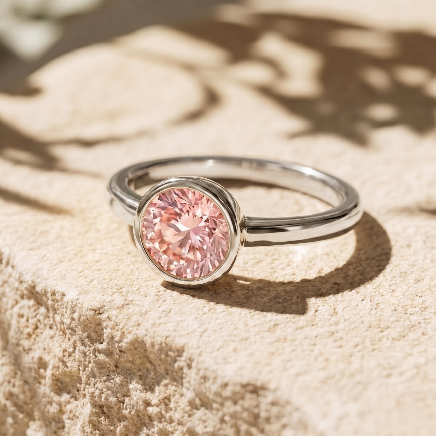 1 CT Lab Grown Pink Diamond Bezel Set Engagement Ring with IGI Certificate