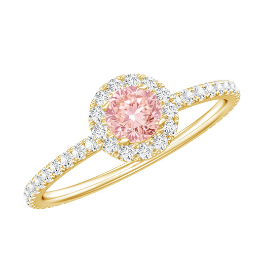Lab Grown Pink White Diamond Halo Engagement Ring with IGI Certificate