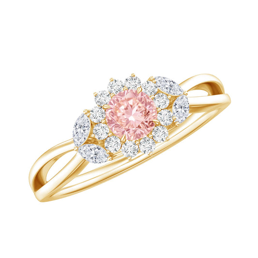 Lab Grown Pink and White Diamond Flower Engagement Ring IGI Certified