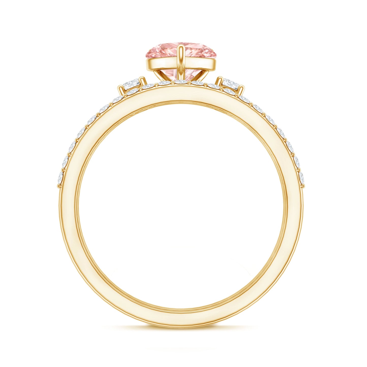 IGI Certified Lab Grown Pink Heart Engagement Ring With Diamond Wedding Band
