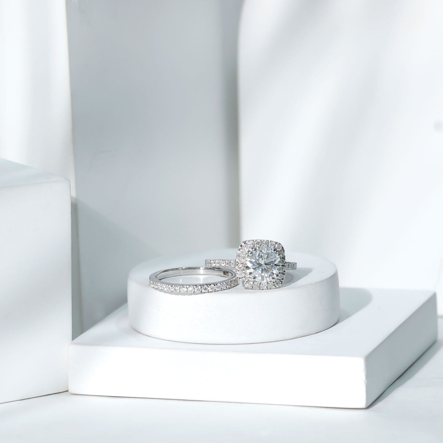 Certified 3.5 Carat Moissanite Wedding Bridal Ring Set of 2 in Silver