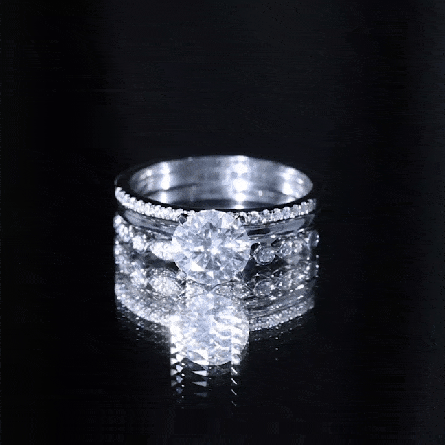 2.66 Carat Round Moissanite Solitaire Trio Wedding Ring Set