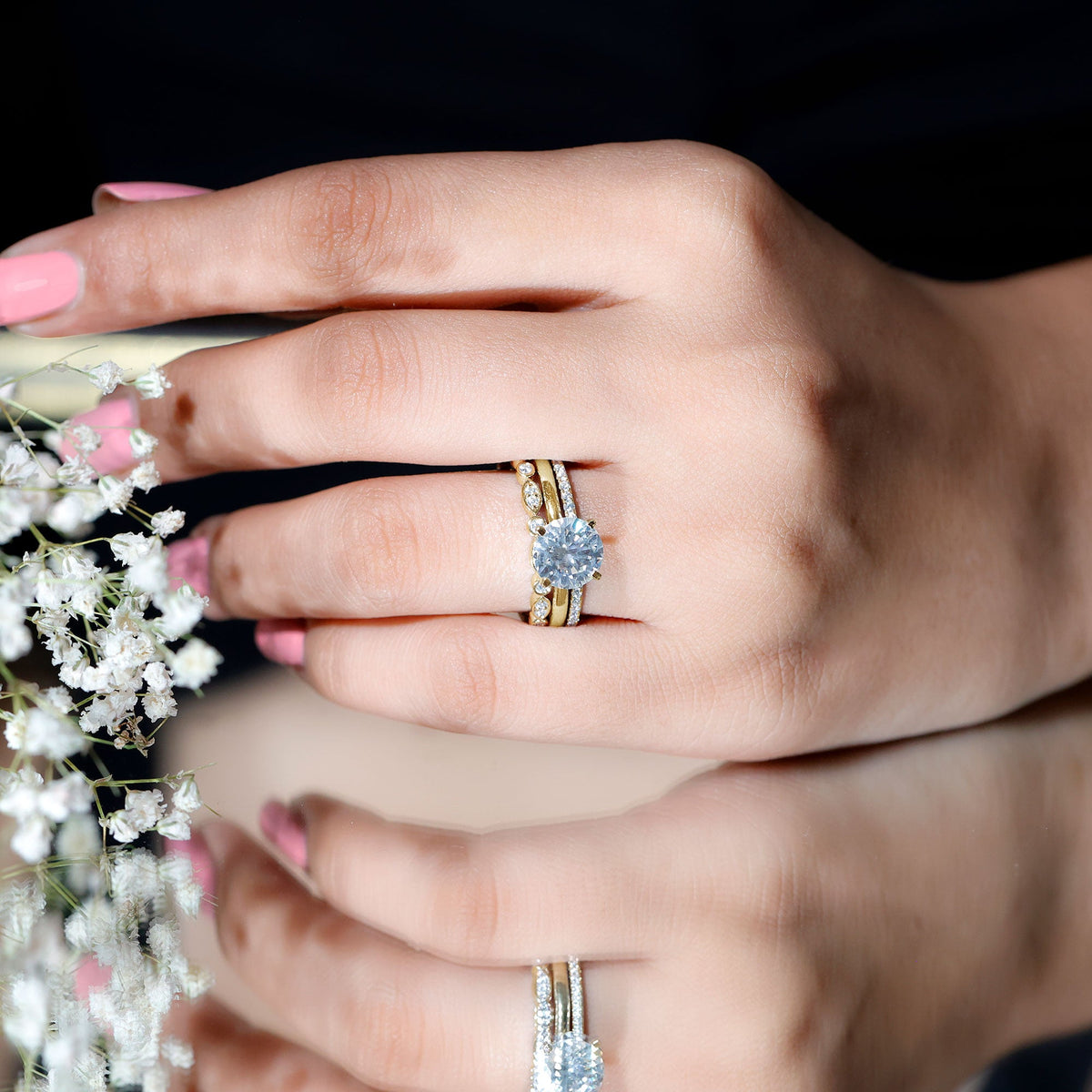 2.66 Carat Round Moissanite Solitaire Trio Wedding Ring Set