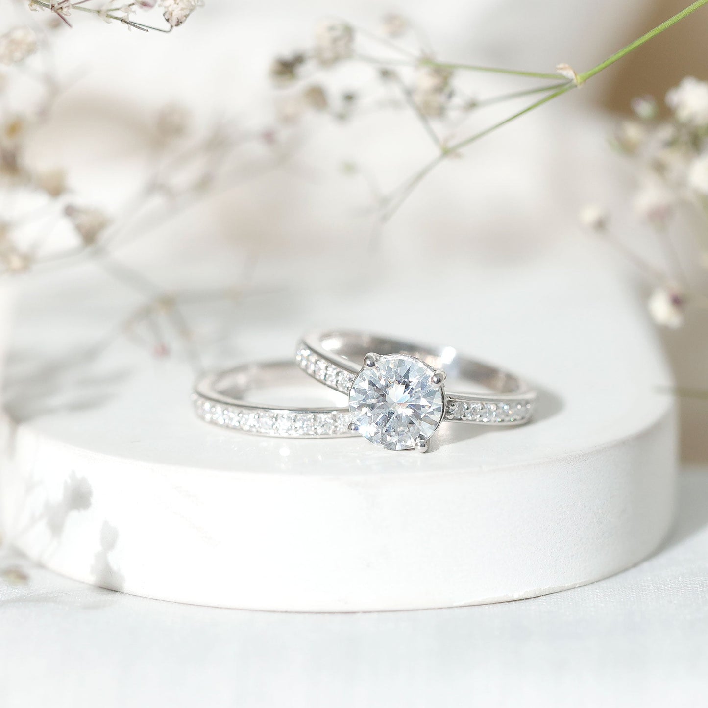 Certified 3 Carat Moissanite Wedding Bridal Ring Set in Sterling Silver