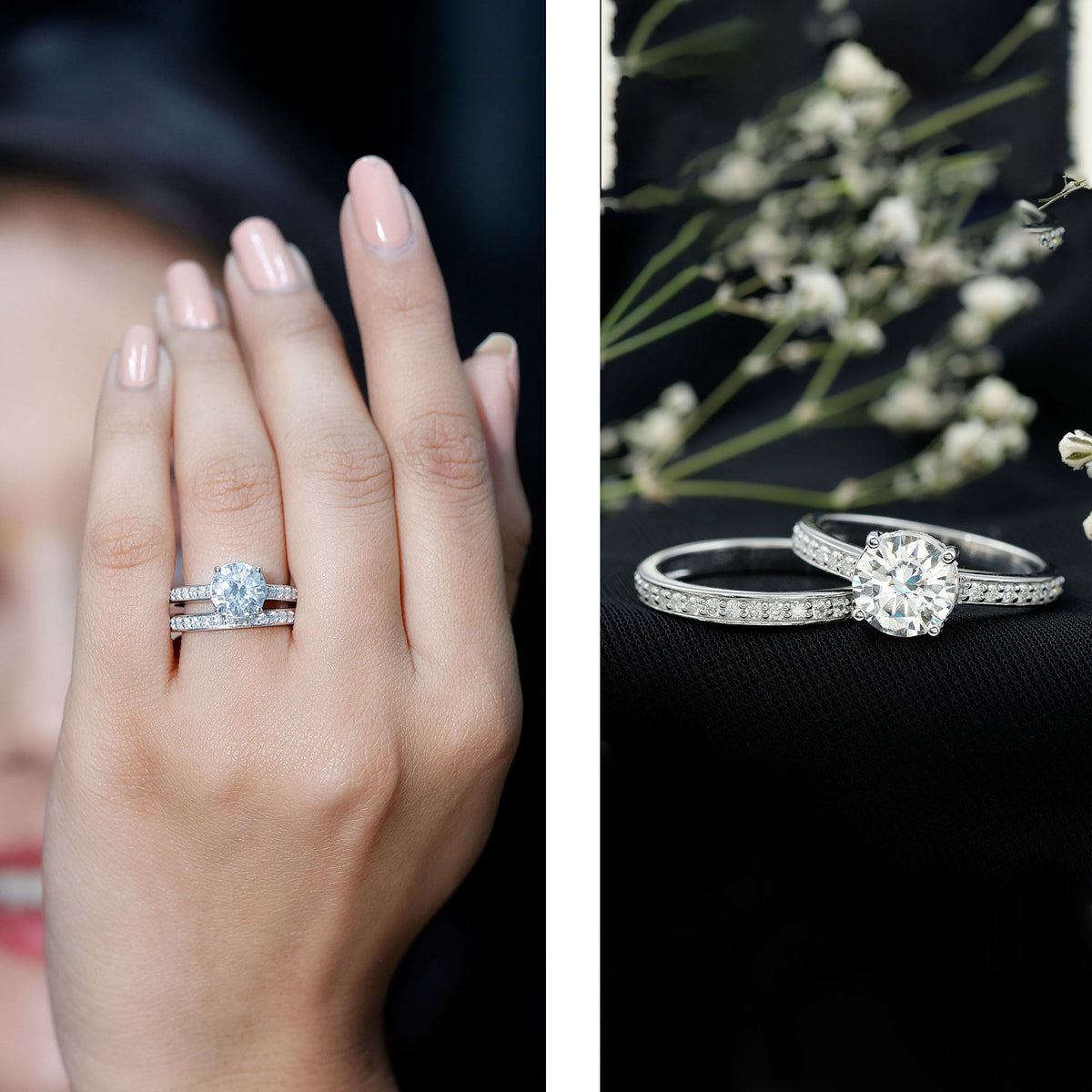 Certified 3 Carat Moissanite Wedding Bridal Ring Set in Sterling Silver