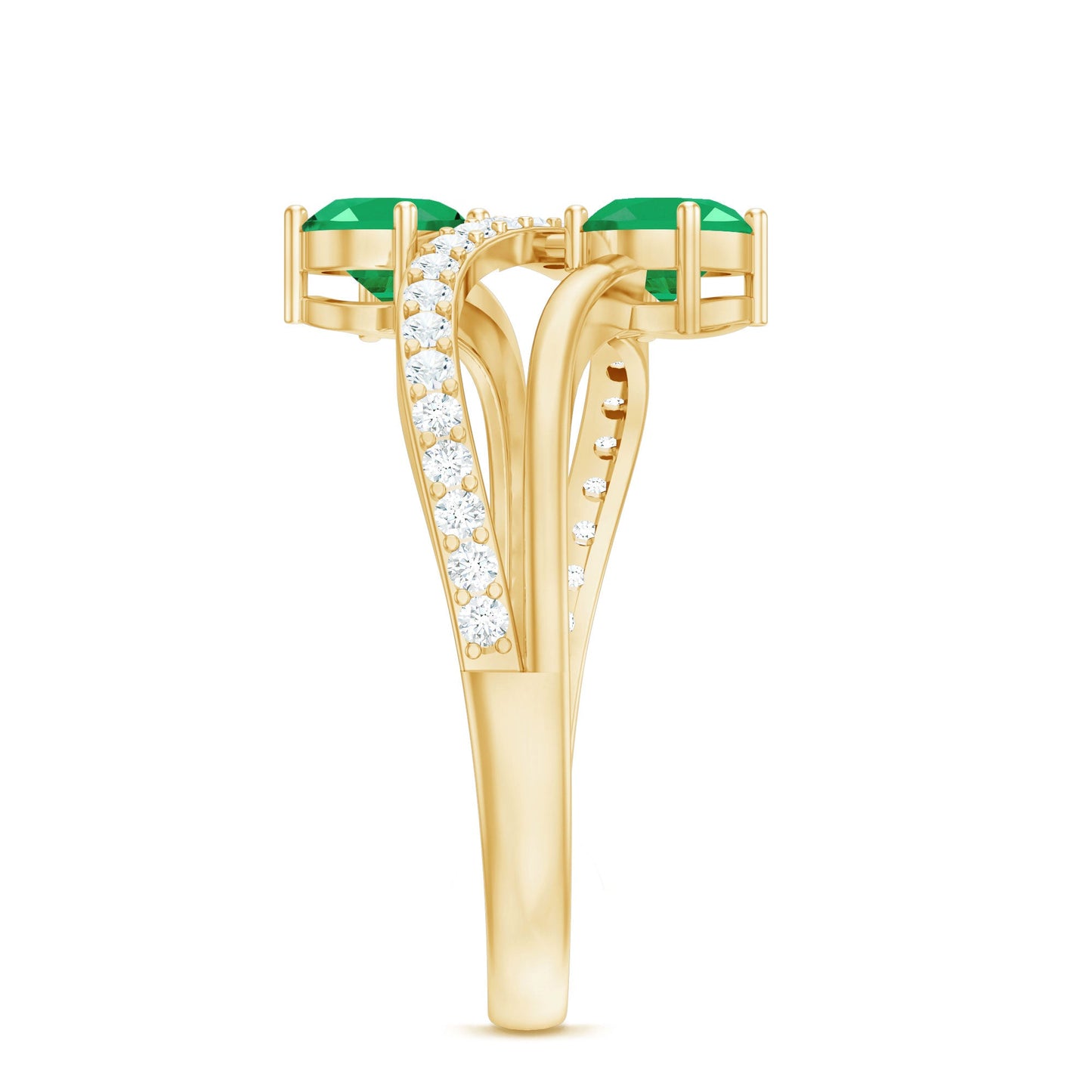 Natural Certified Emerald Two Stone Engagement Ring with Diamonds