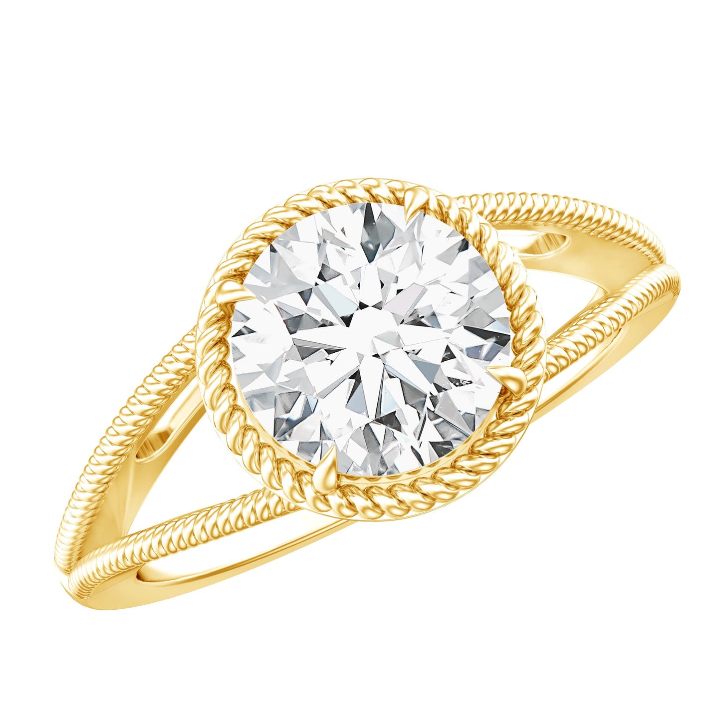 2 CT Round Cut Moissanite Solitaire Engagement Ring with Split Shank