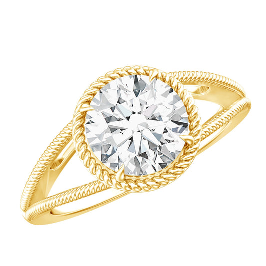 2 CT Round Cut Moissanite Solitaire Engagement Ring with Split Shank