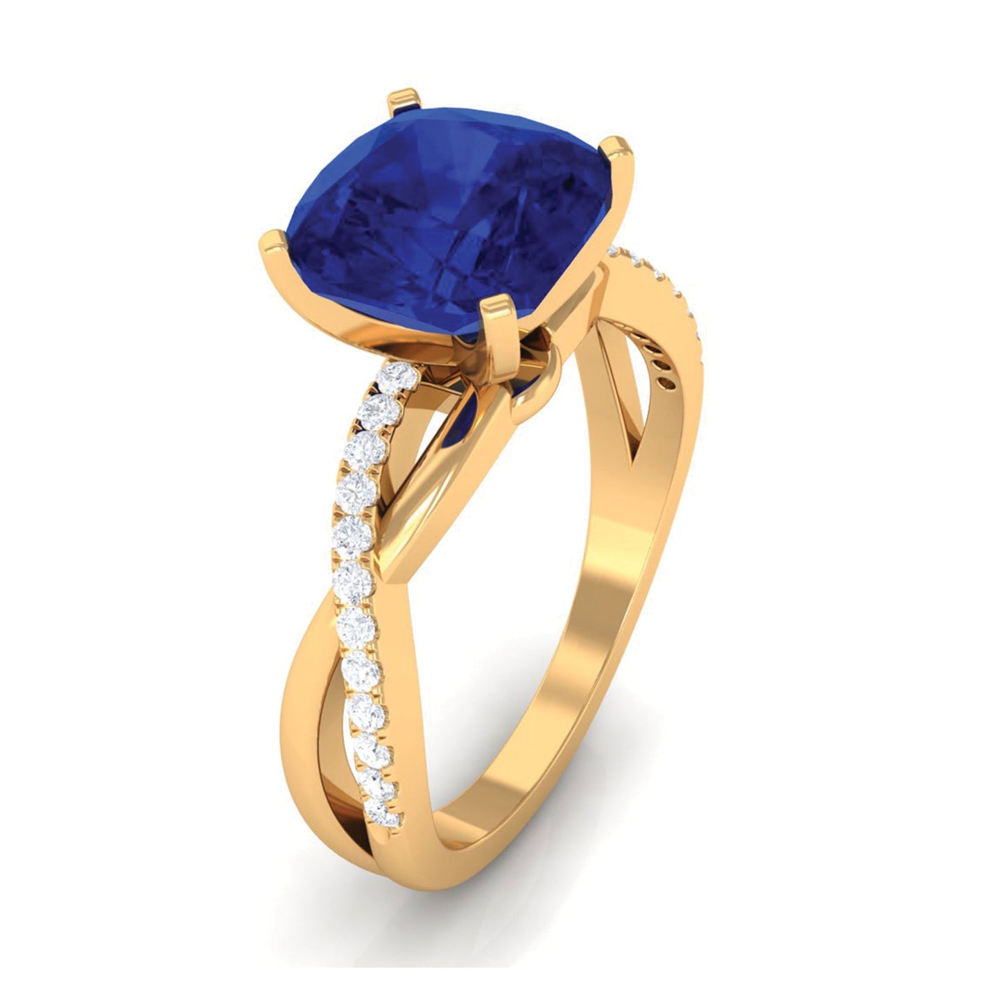 Certified 2.7 Carat Cushion Cut Lab Grown Blue Sapphire Engagement Ring with Diamond