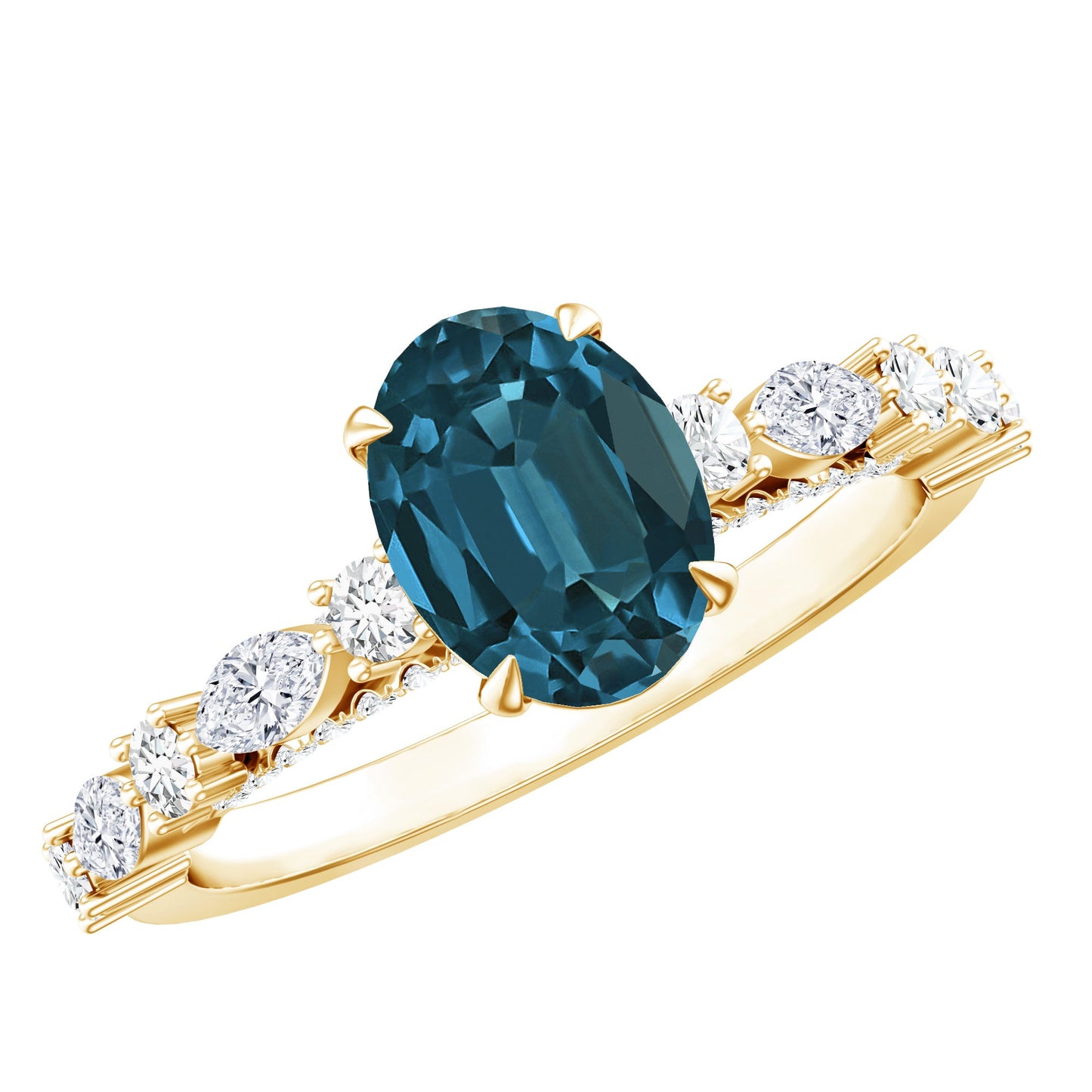 1 Carat Oval Cut London Blue Topaz Engagement Ring with Diamond Accent