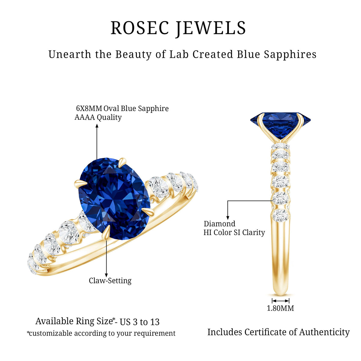 Certified 1.5 Carat Oval Lab Grown Blue Sapphire Engagement Ring with Diamond