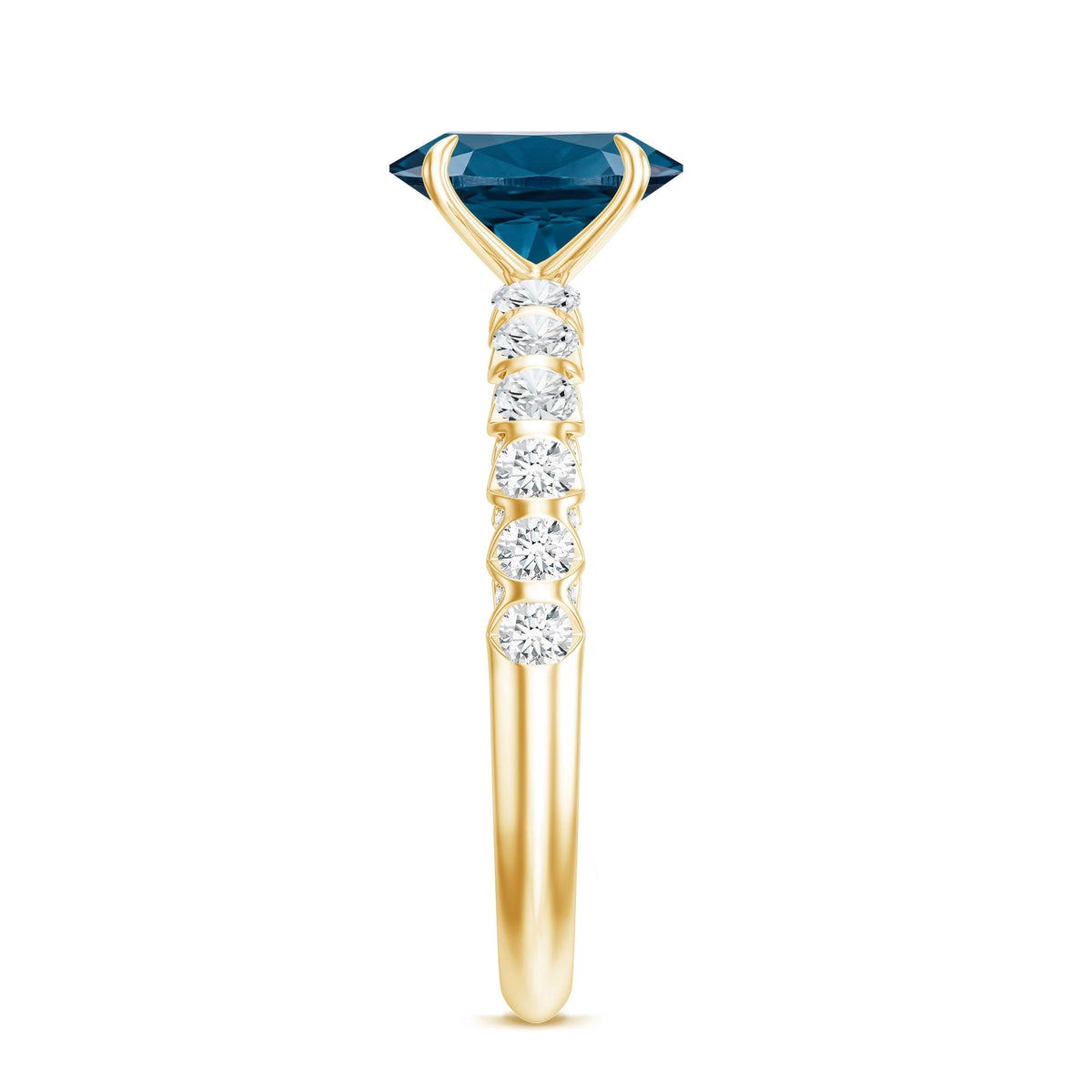 1 Carat Oval Cut London Blue Topaz Solitaire Engagement Ring with Diamond Side Stones