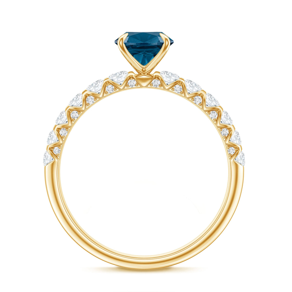 1 Carat Oval Cut London Blue Topaz Solitaire Engagement Ring with Diamond Side Stones