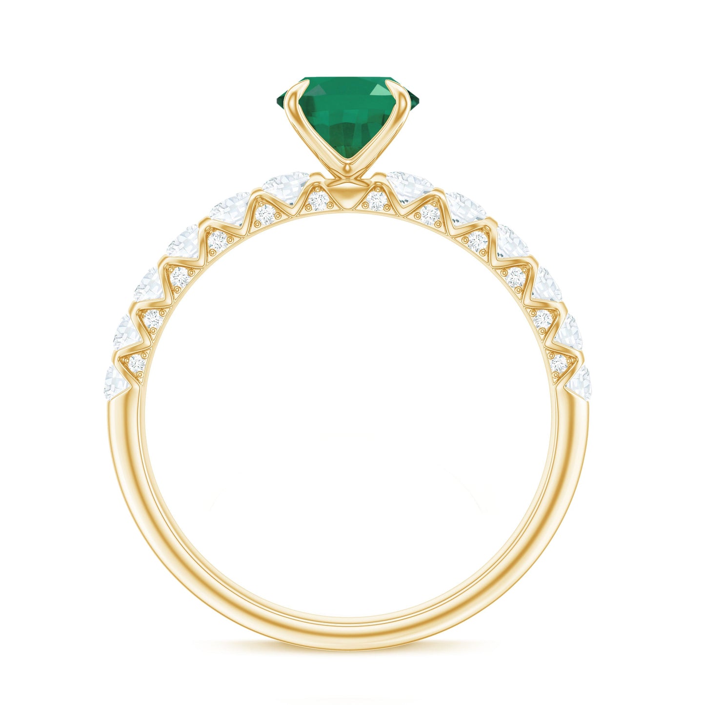 Natural 1.2 Carat Emerald Oval Engagement Ring with Diamond Side Stones