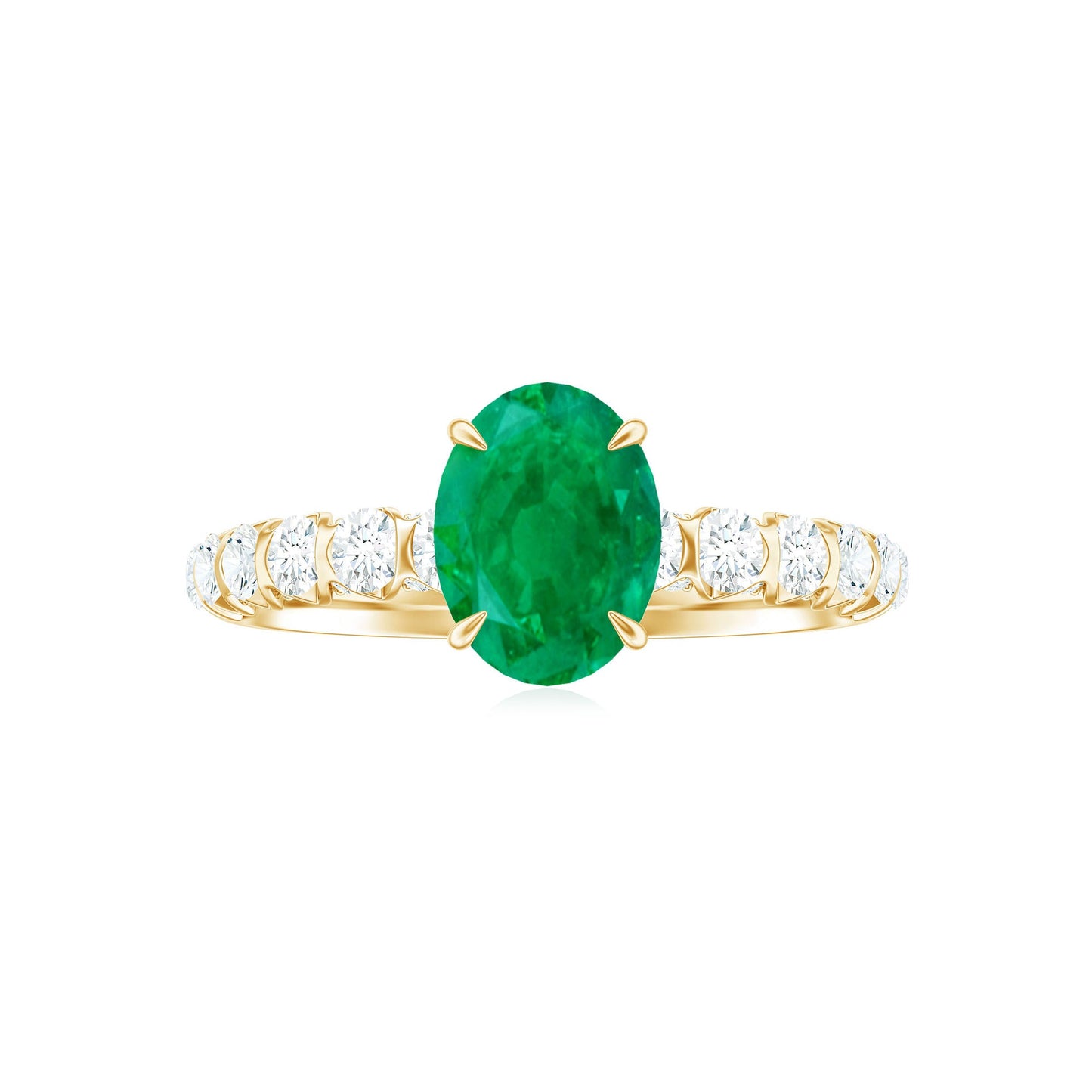Natural 1.2 Carat Emerald Oval Engagement Ring with Diamond Side Stones