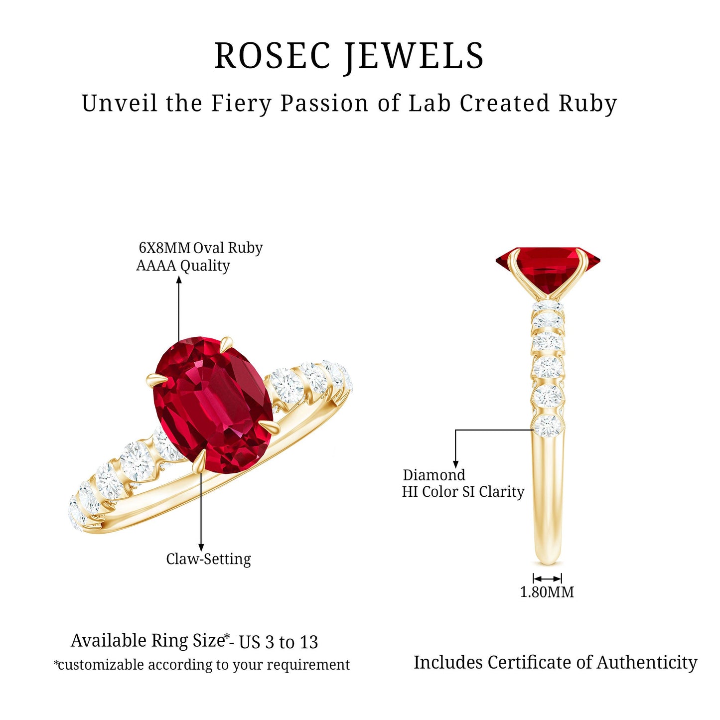 Certified 1.5 Carat Lab Grown Ruby Oval Engagement Ring with Diamond