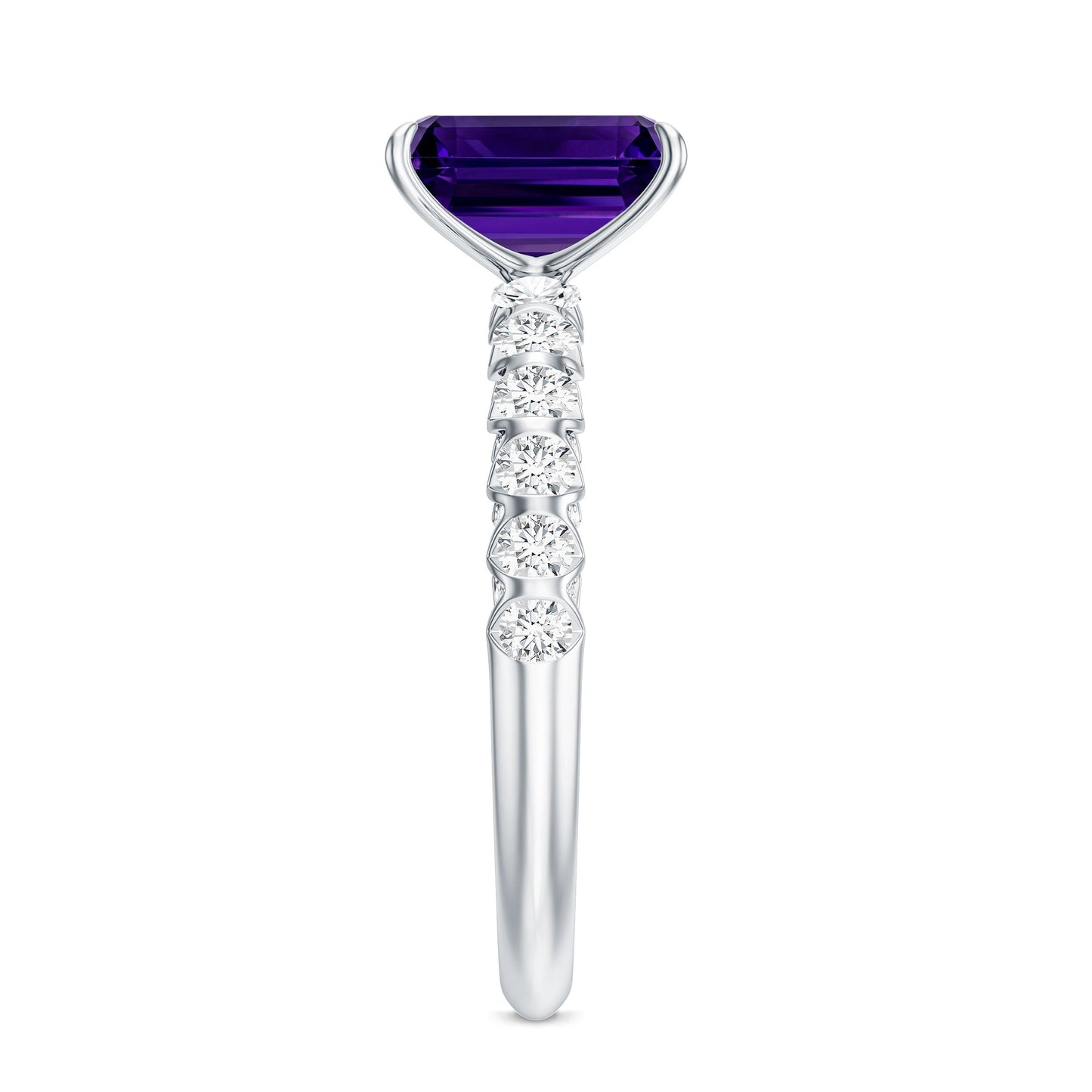 Real 1.4 Carat Amethyst Emerald Cut Engagement Ring with Diamond