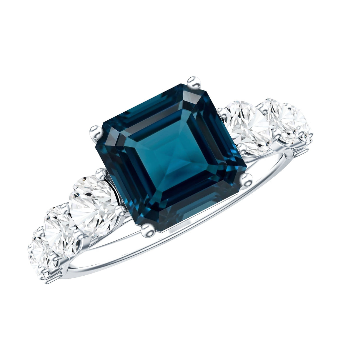 3 Carat Asscher Cut London Blue Topaz Solitaire Engagement Ring with Moissanite
