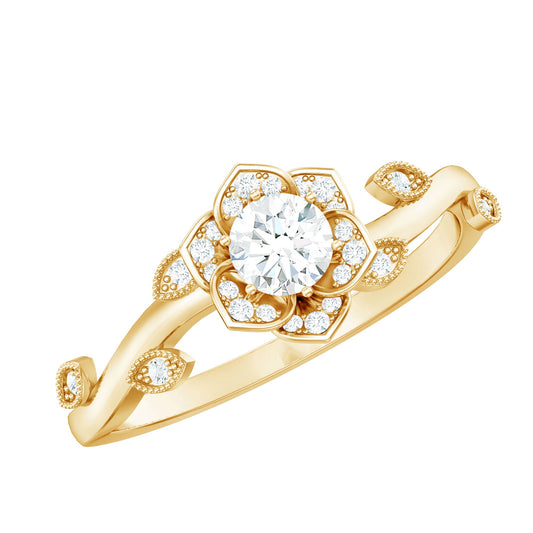 Natural Diamond Flower Engagement Ring For Women