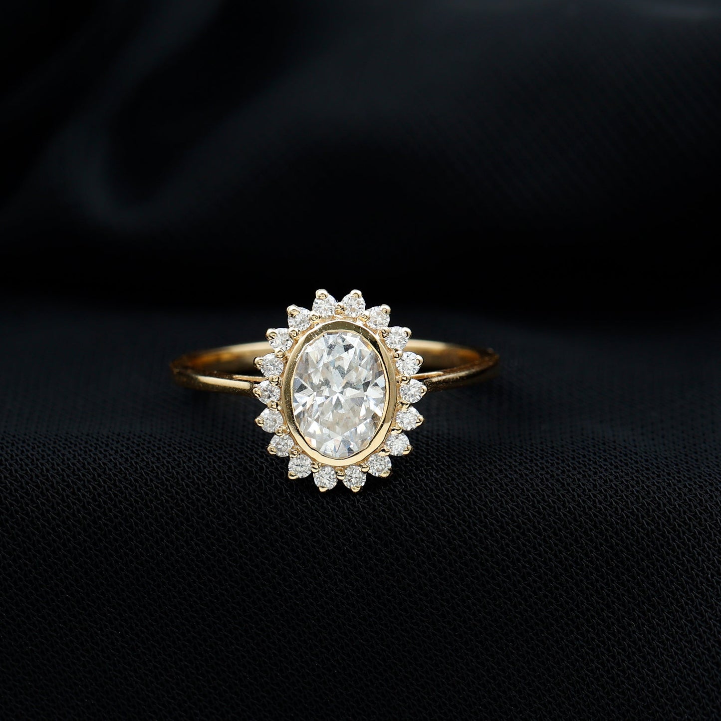 Oval Halo Engagement Ring with Moissanite