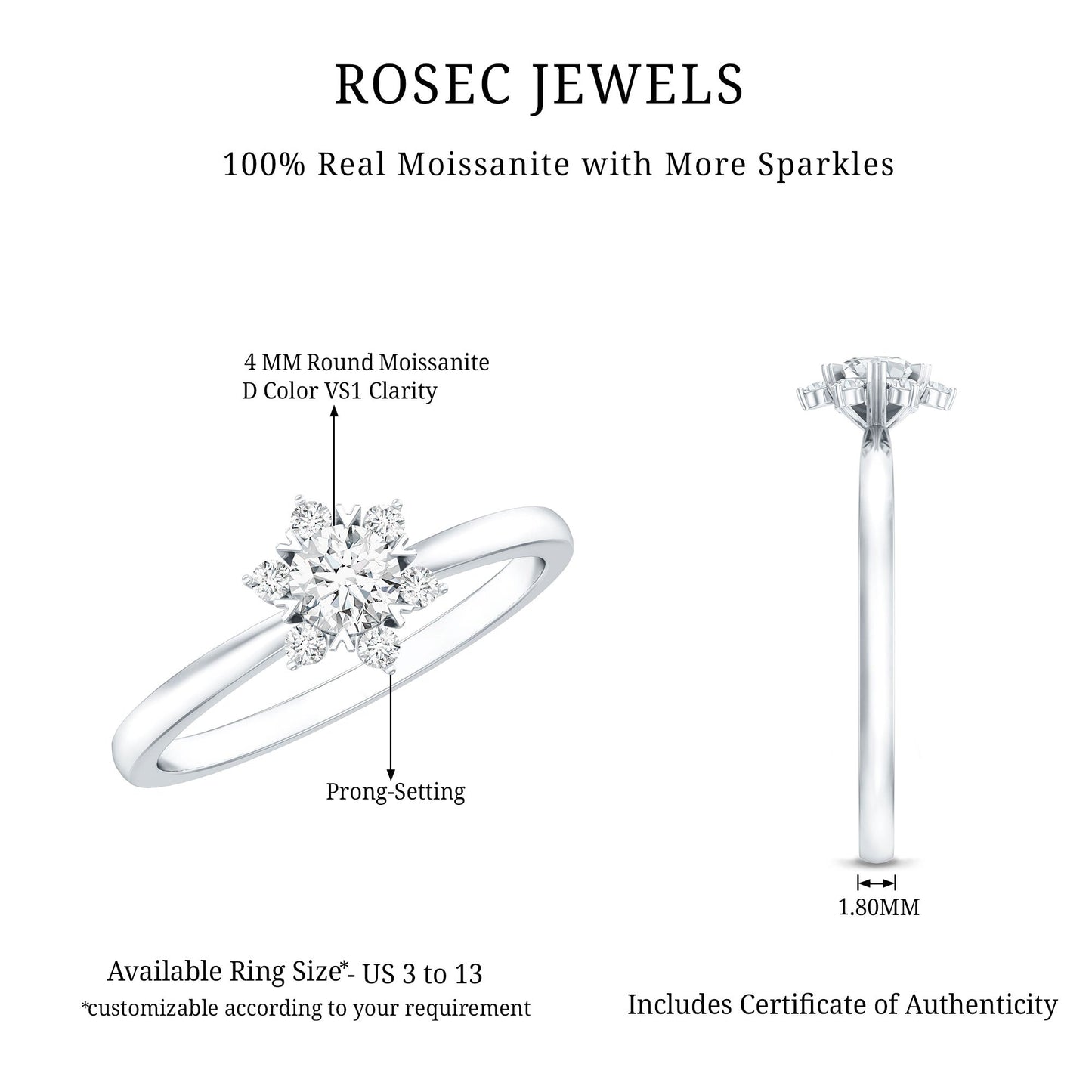Round Moissanite Flower Promise Ring for Her