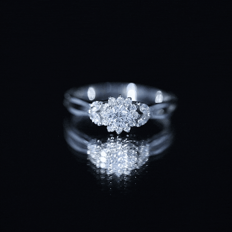 Diamond Flower Engagement Ring with Split Shank