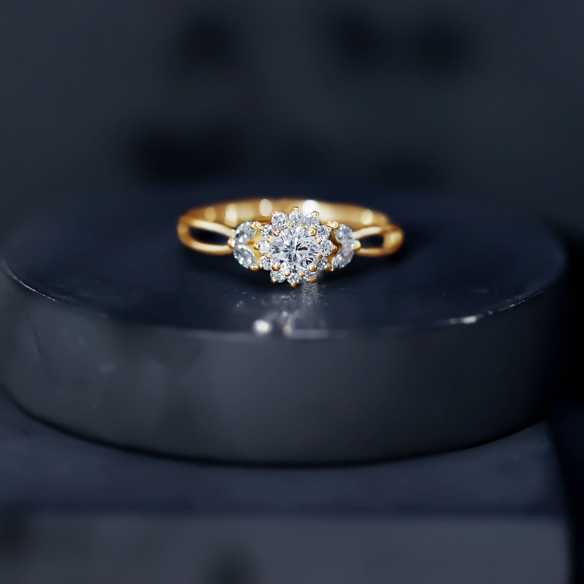 Diamond Flower Engagement Ring with Split Shank