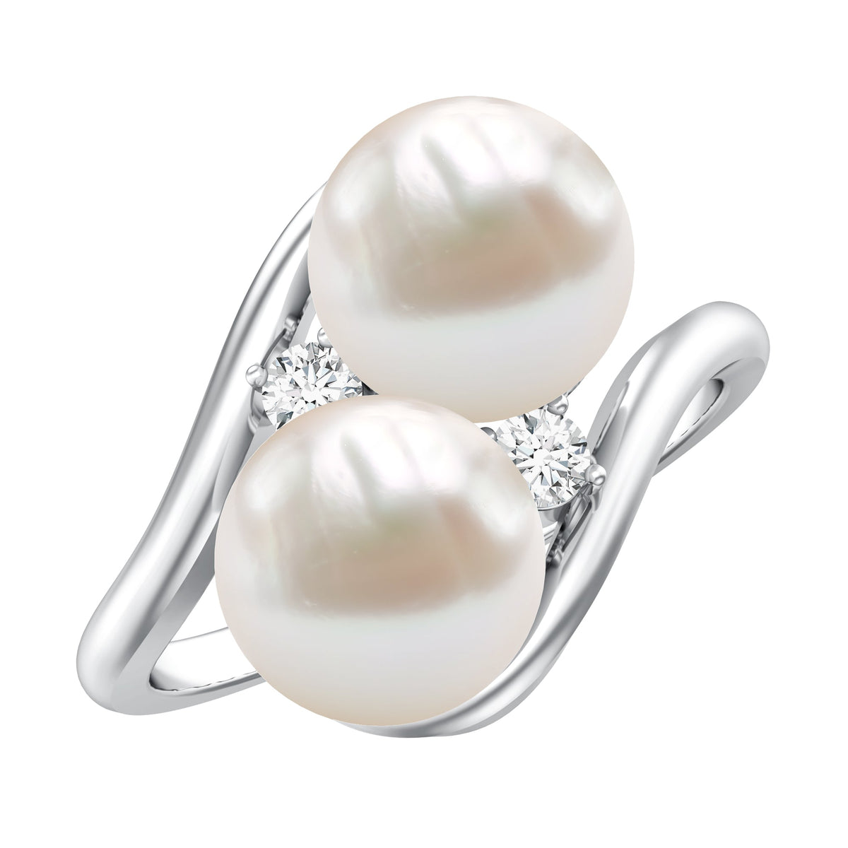 Freshwater Pearl Toi Et Moi Engagement Ring with Diamond