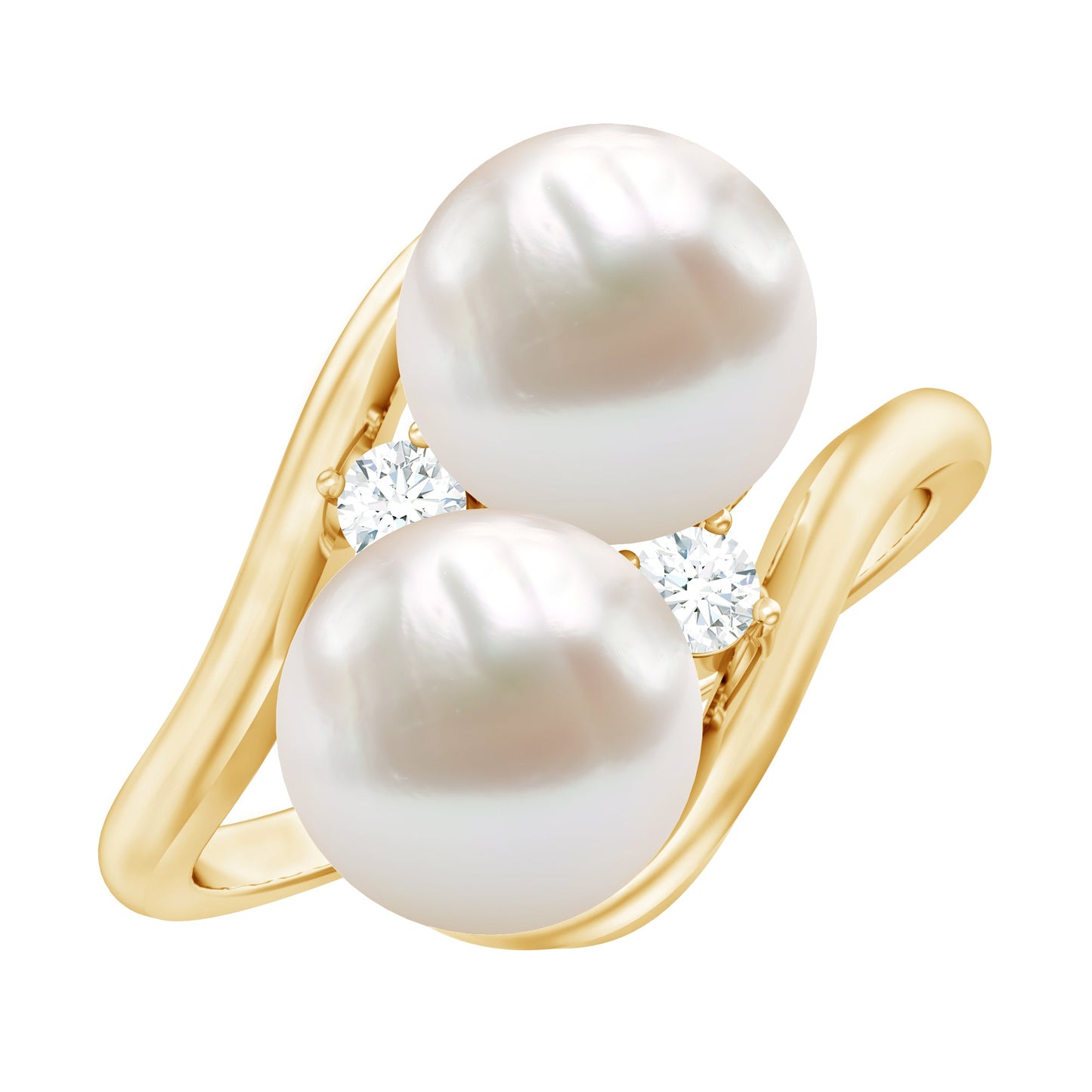 Freshwater Pearl Toi Et Moi Engagement Ring with Diamond