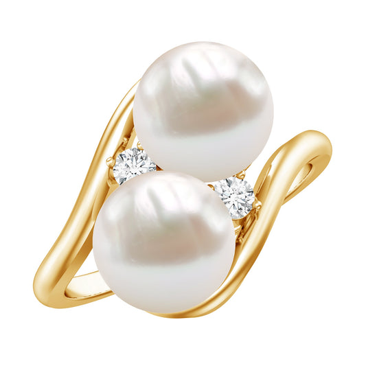 Freshwater Pearl Toi Et Moi Engagement Ring with Diamond