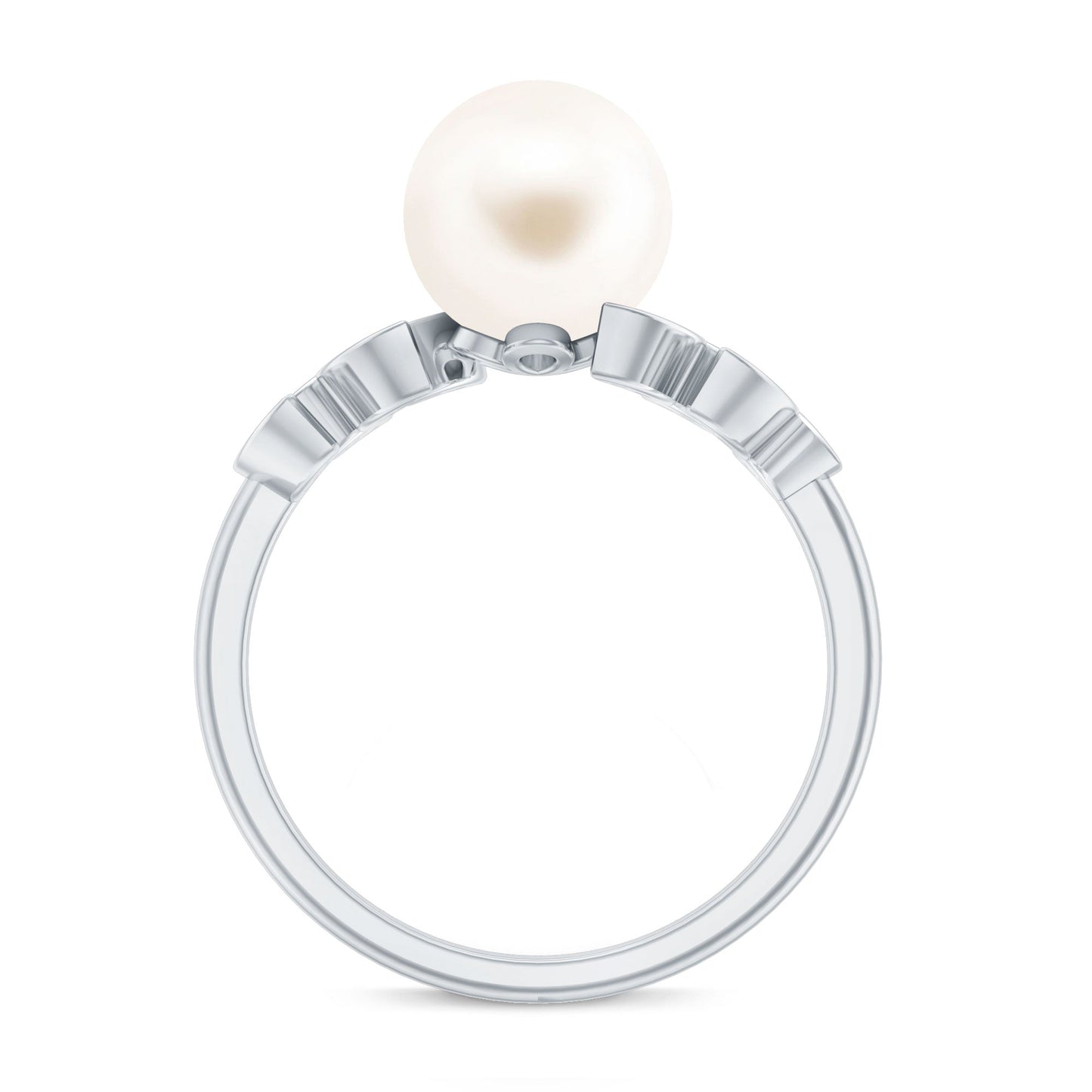 Freshwater Pearl Solitaire Engagement Ring with Diamond Leaf Shank