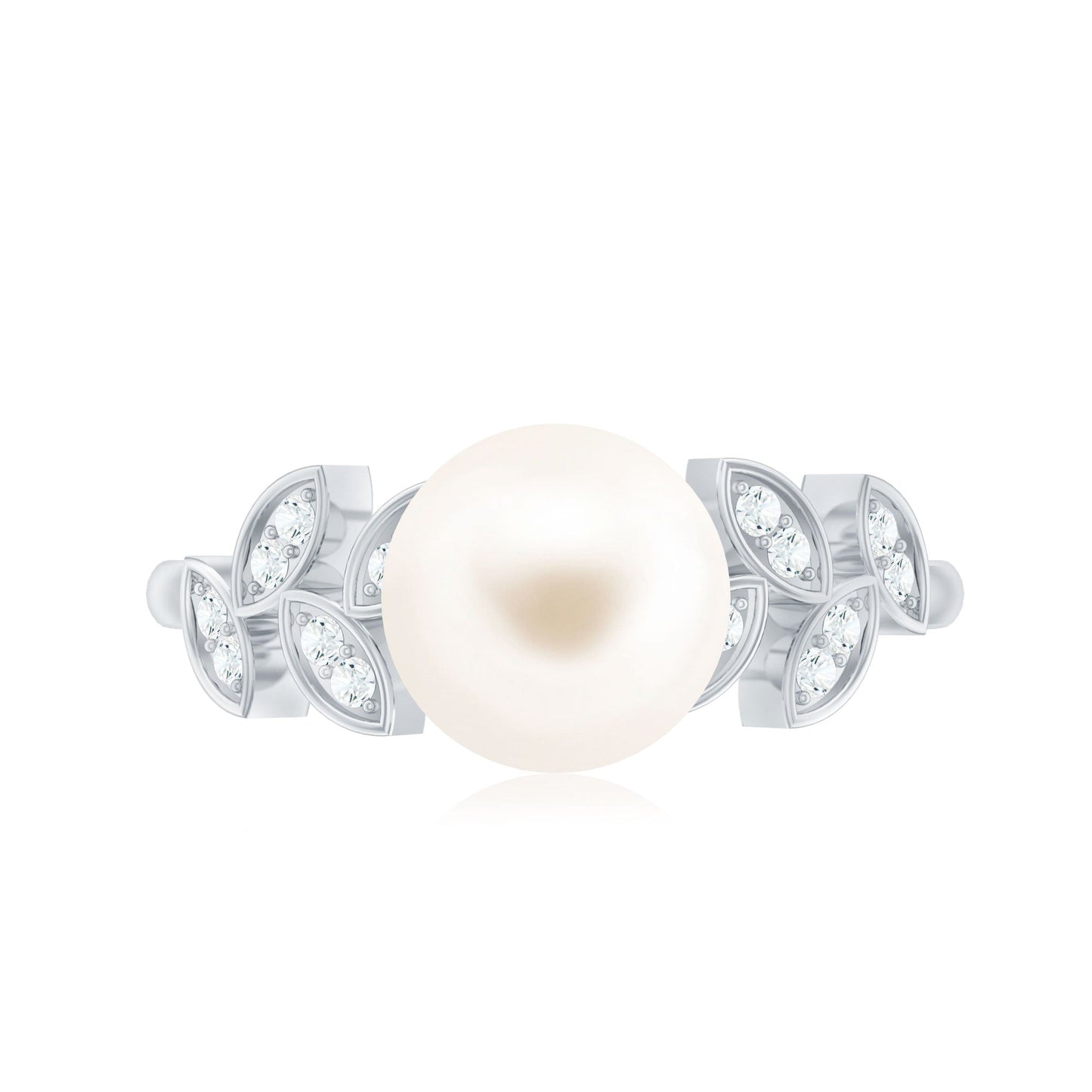 Freshwater Pearl Solitaire Engagement Ring with Diamond Leaf Shank