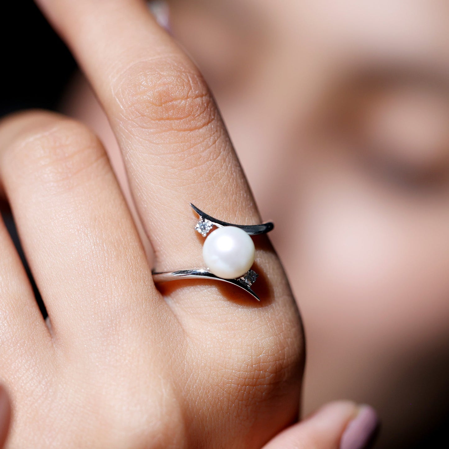 Cultured 7.4 Carat Freshwater Pearl Engagement Ring with Diamond Bypass Shank
