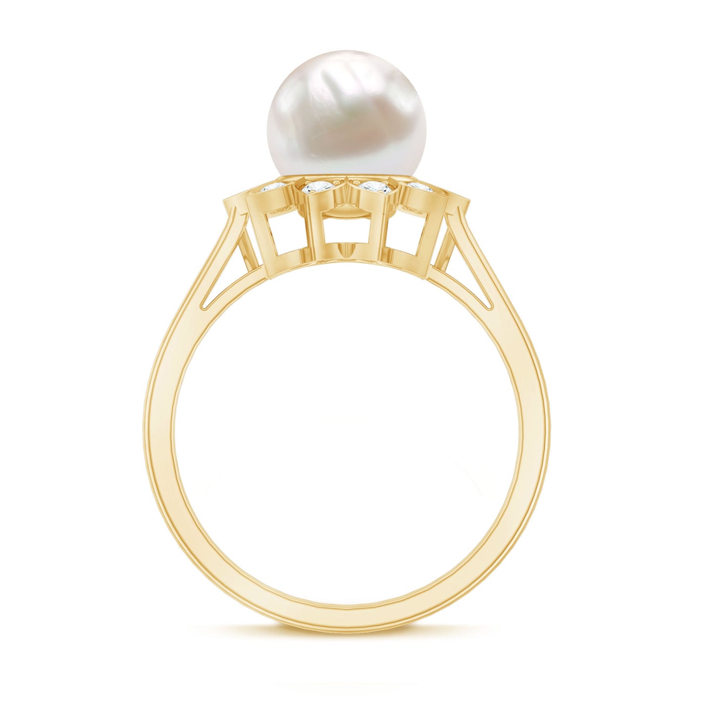 Natural 7.4 Carat Freshwater Pearl Flower Engagement Ring with Diamond