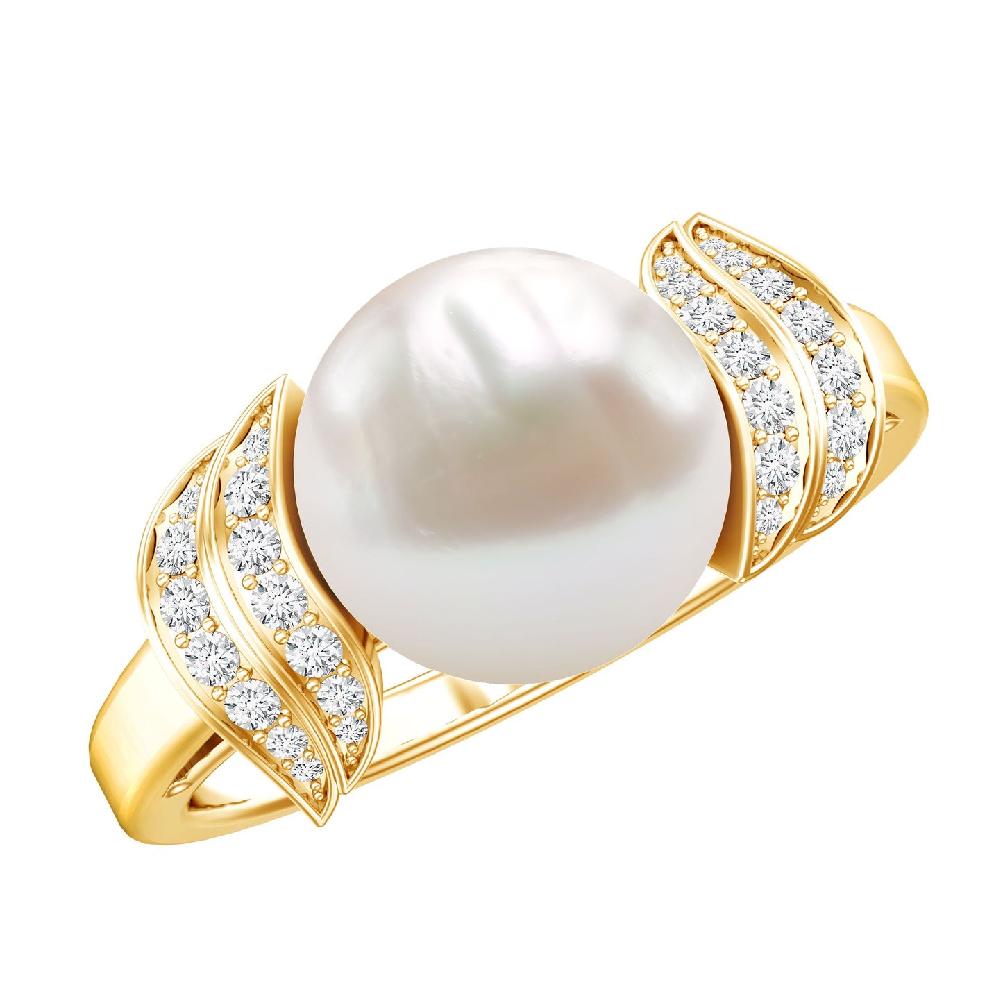 Real 8 Carat Freshwater Pearl Engagement Ring with Diamond for Women