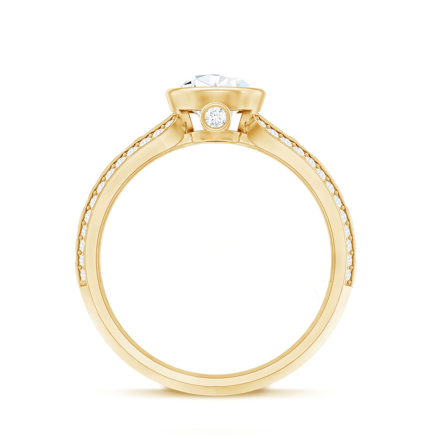 Bezel Set Moissanite Pear Engagement Ring with Filigree Details