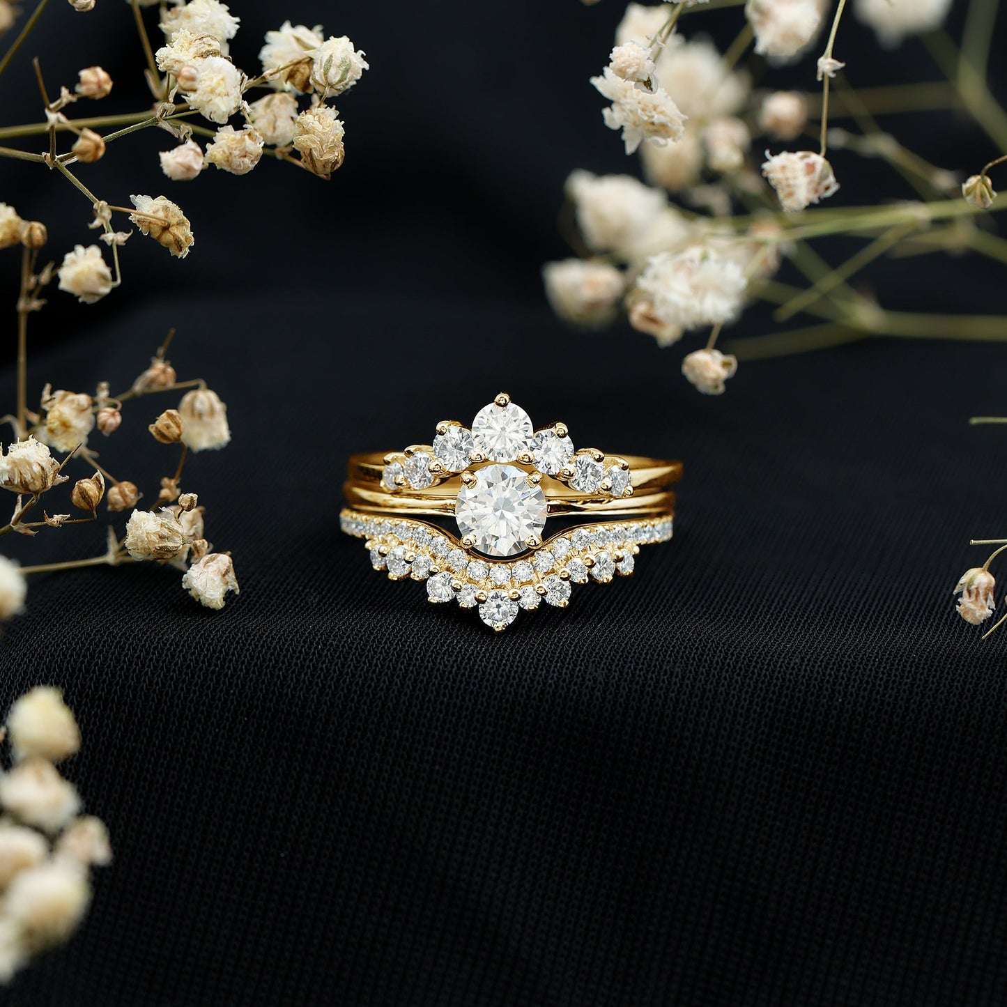 Certified Moissanite Designer Bridal Ring Set