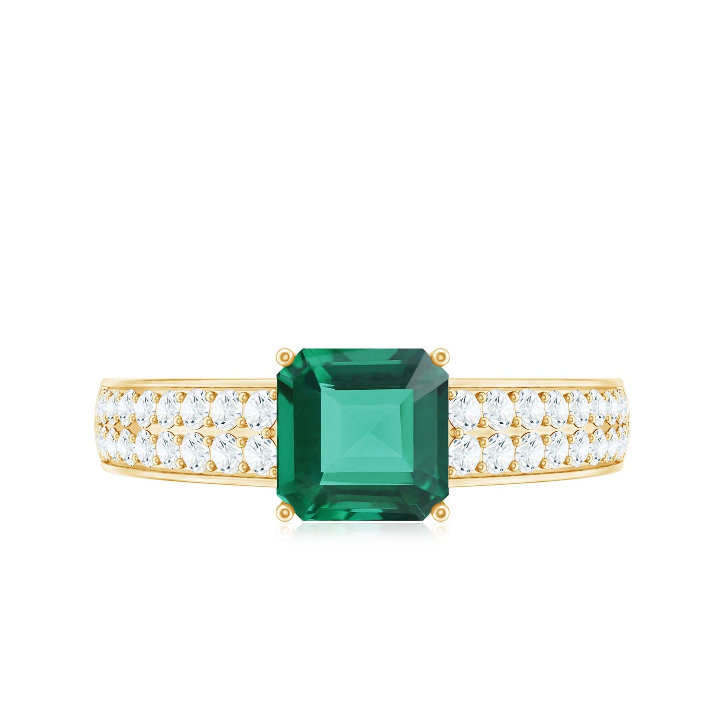 6 Carat Princess Cut Lab Created Emerald Engagement Ring with Diamond Side Stones