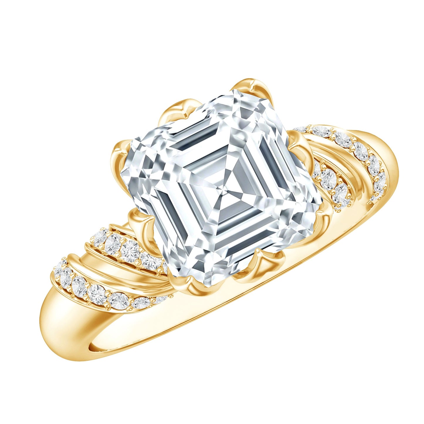 3 Carat Asscher Cut Moissanite Solitaire Engagement Ring in Petal Prong Setting