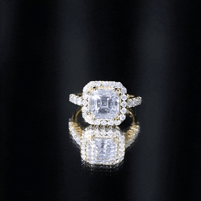 2.5 Carat Certified Asscher Cut Moissanite Halo Engagement Ring