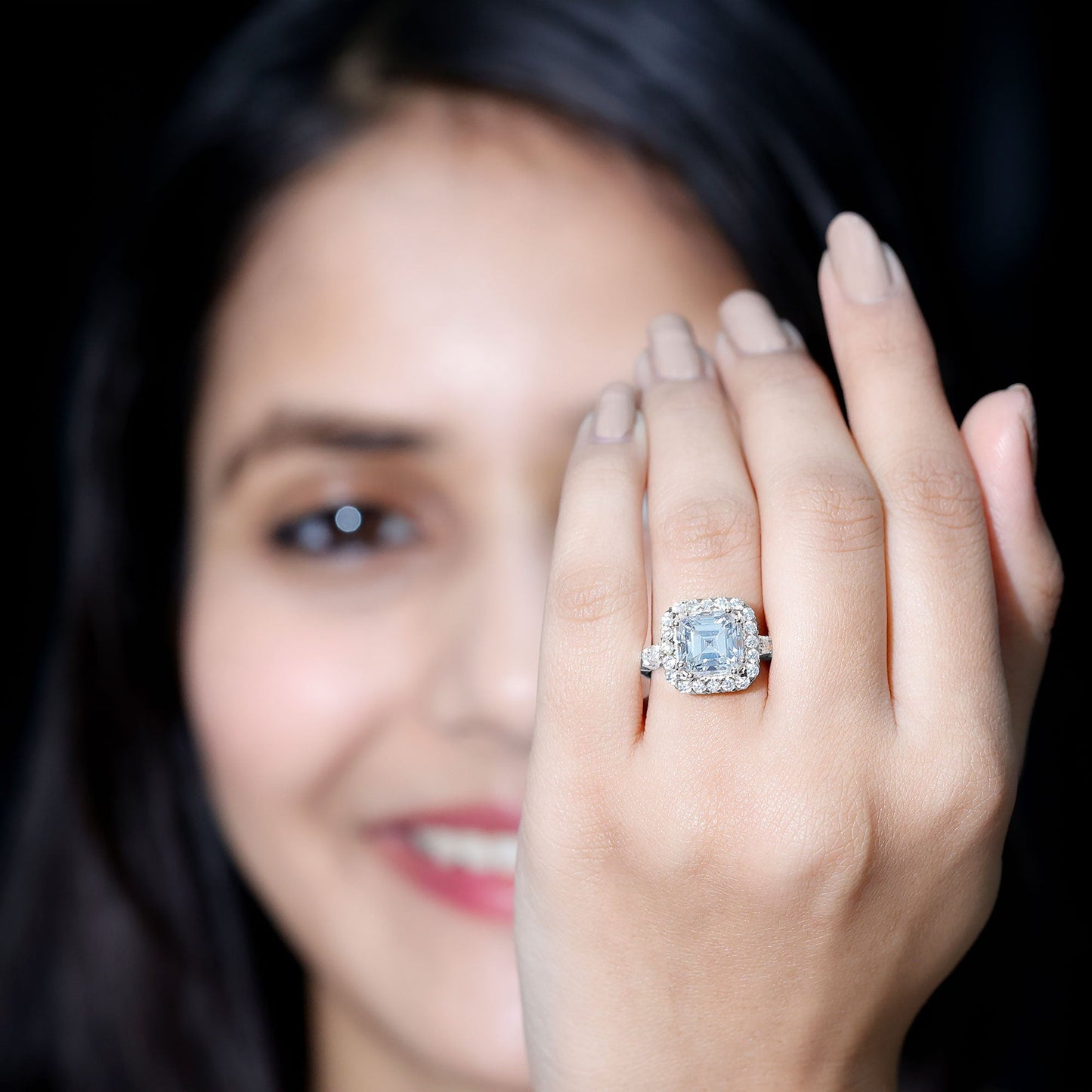 2.5 Carat Certified Asscher Cut Moissanite Halo Engagement Ring