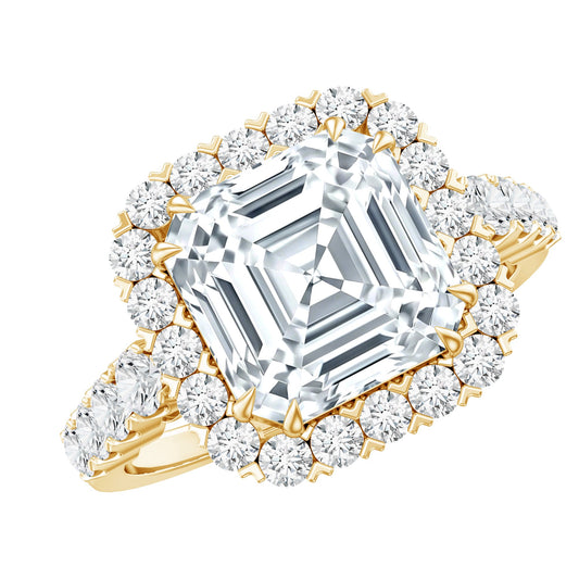 2.5 Carat Certified Asscher Cut Moissanite Halo Engagement Ring