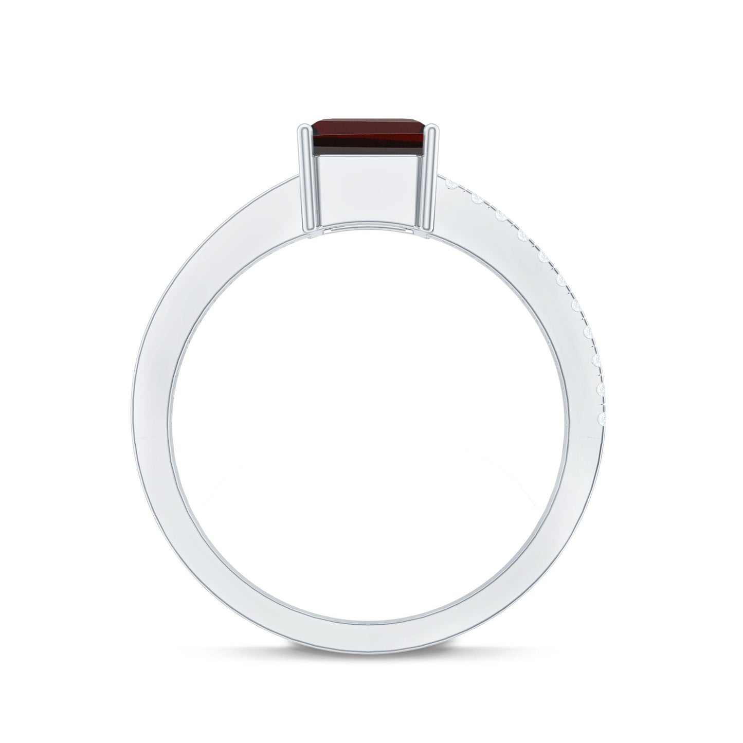 2 Carat Natural Garnet Emerald Cut Engagement Ring with Diamond