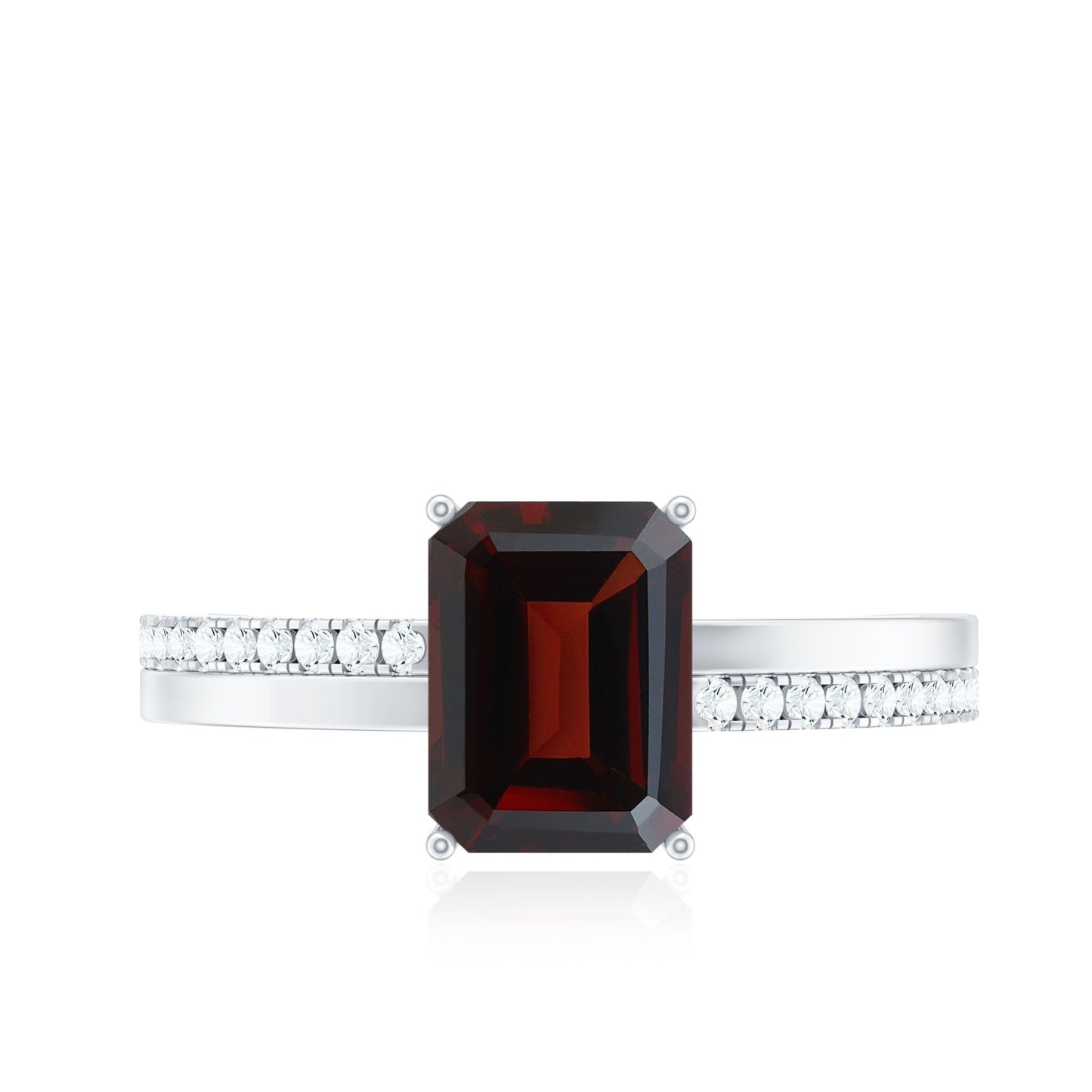 2 Carat Natural Garnet Emerald Cut Engagement Ring with Diamond
