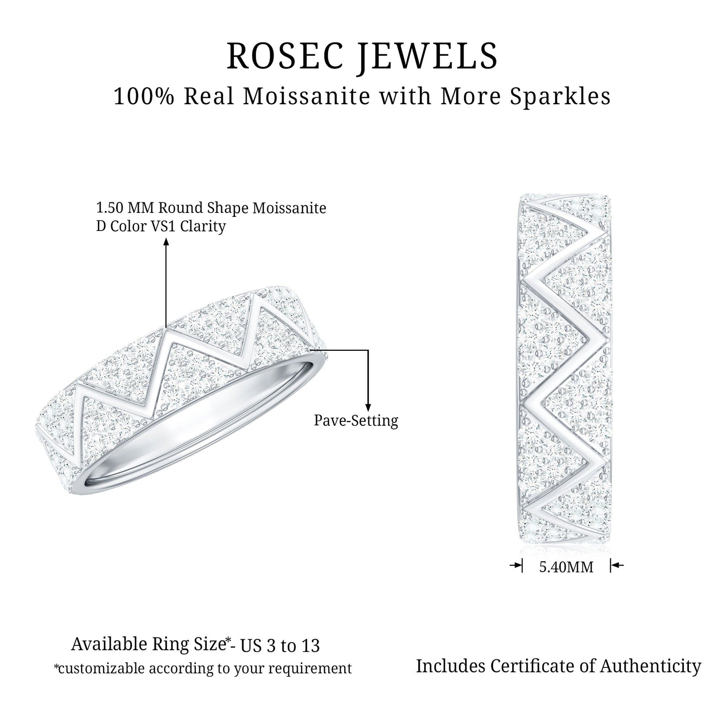 Certified Moissanite Wide Eternity Band Ring