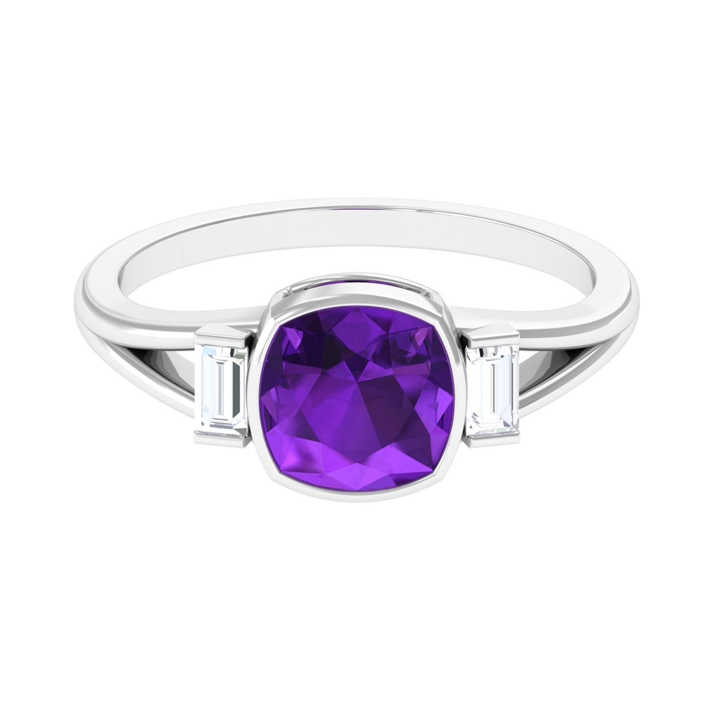 Genuine 2 Carat Amethyst Cushion Cut Engagement Ring with Diamond