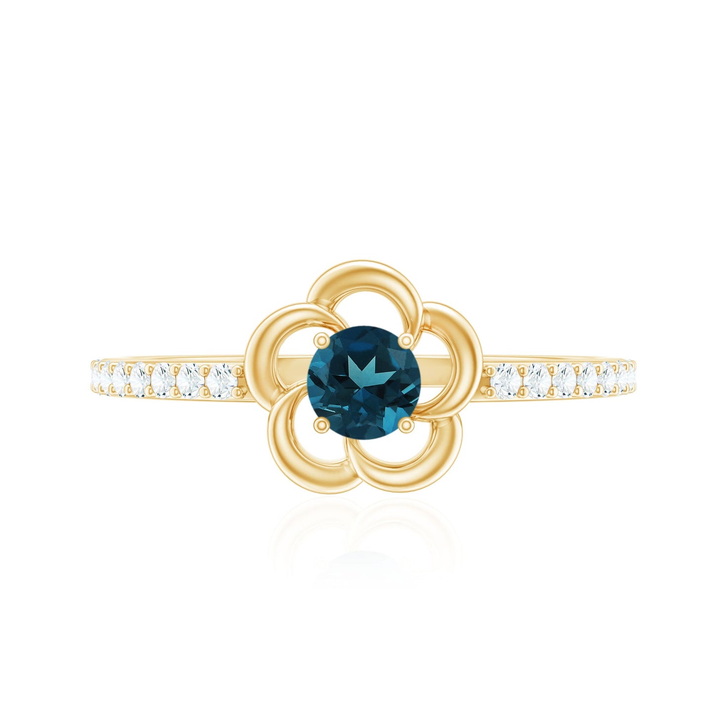 0.6 Carat Round London Blue Topaz Flower Promise Ring with Diamond