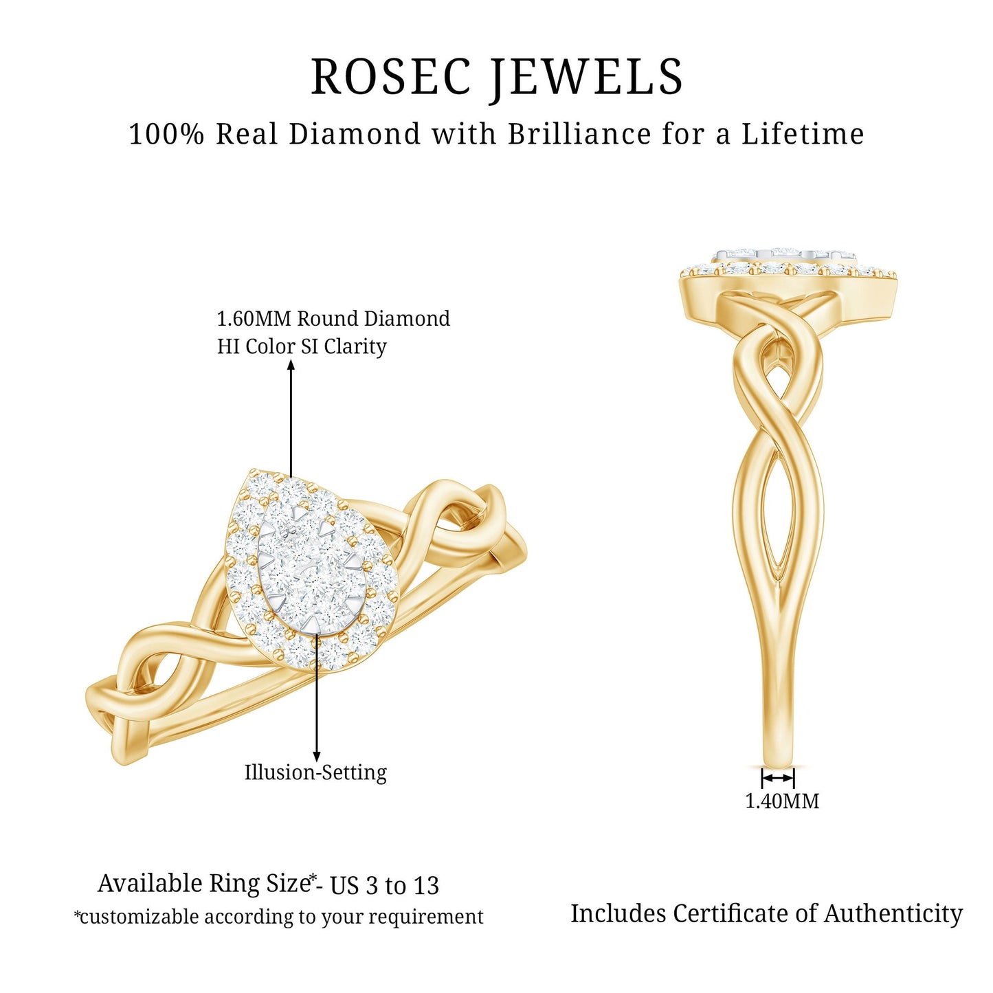 Illusion Set Round Diamond Crossover Engagement Ring